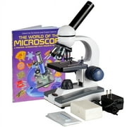AmScope 40X-1000X Portable Student LED Compound Microscope Kit with Glass Lens & Metal Frame + Slide Kit & Book