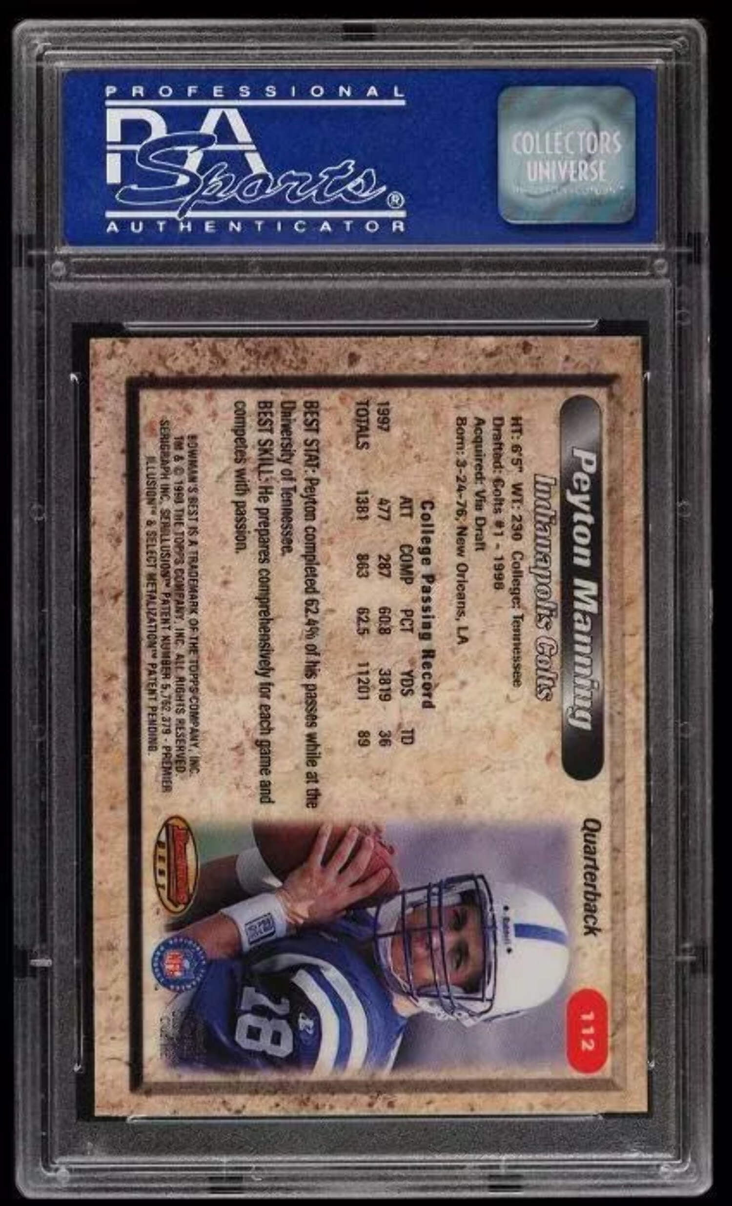 Graded 1998 Topps Bowmans Best Peyton Manning #112 Rookie RC Football Card PSA 10 Gem Mint