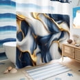 thumbnail image 5 of No Hook Shower Curtain, Navy Blue Marble Shower Curtains for Bathroom with See Through Top Window, Gold Modern Art Waterproof & Washable Bath Curtain Long 72"x78", 5 of 9