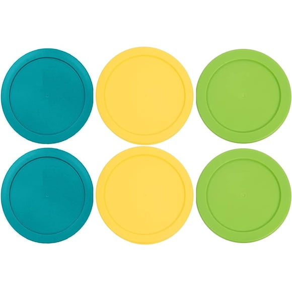 1 Cup/236 mL Replacement Lids/Covers for Pyrex 7202-PC, Anchor Hocking & KlareWare Storage Bowls *Lids Only - Glass Container Not Included* (6 Pack, Turquoise, Yellow, Spring Green)