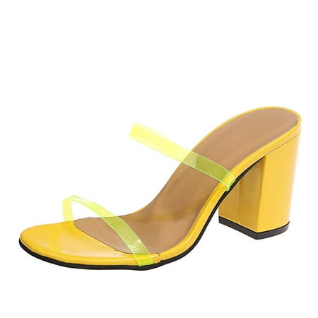 

asdoklhq Womens Shoes Clearance Under $20 Leopard Square Heel Transparent Lace Slip On Sandals Shoes