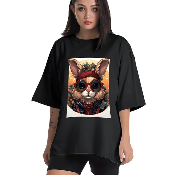 Plus Size Shirt for Women Black Tops for Women Short Sleeves Shirt for Women Rabbit T Shirt Crewneck Shirt for Women XS