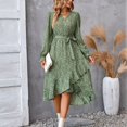 thumbnail image 3 of WTOBBY Women's Floral Pattern Tunic Long Sleeve Dress with Waist Tie Casual Flowy Silhouette for Everyday Elegance Versatile Print Design for Spring and Fall,Green S, 3 of 7