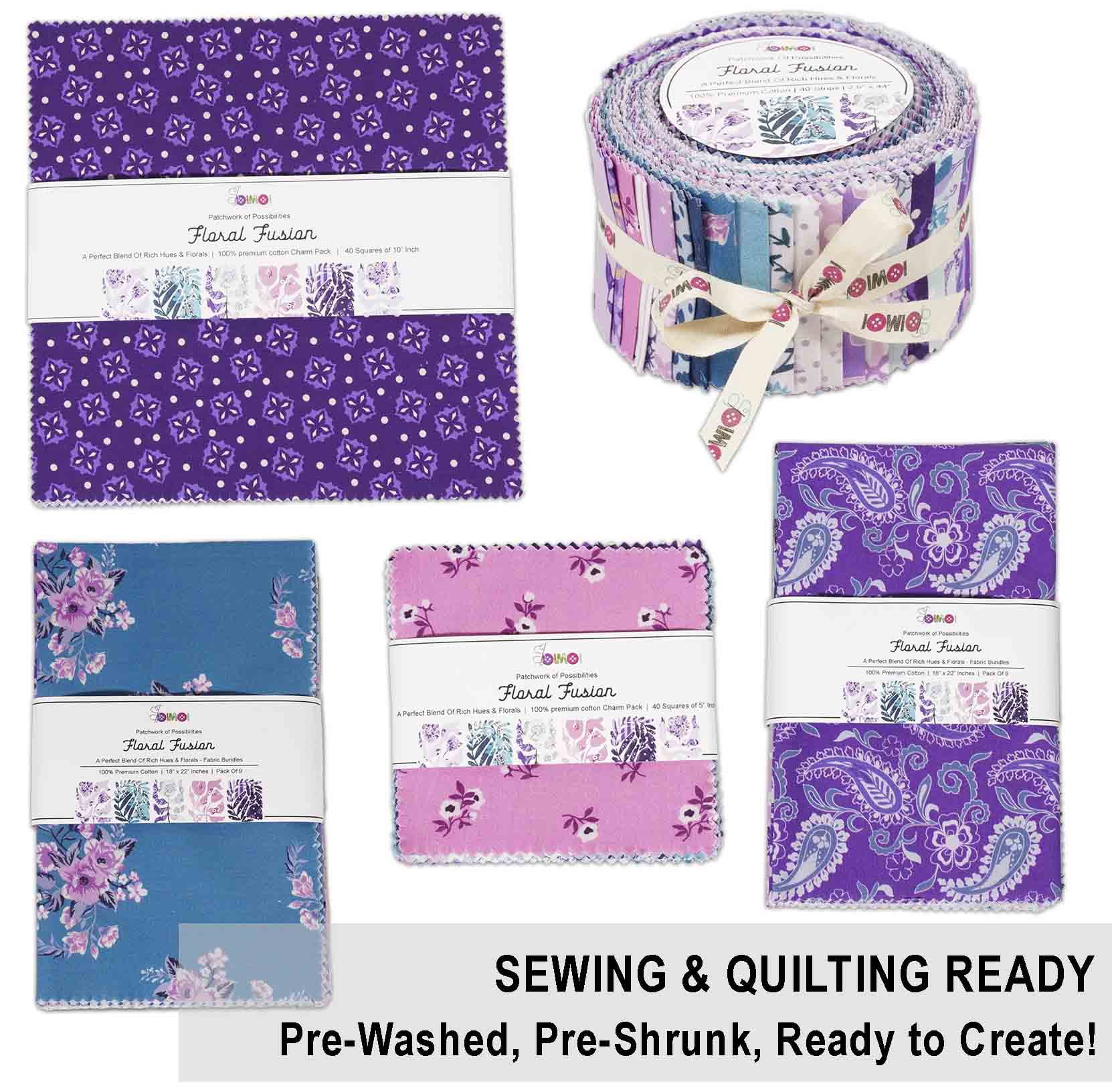 40Pcs 5" x 5" DIY Cotton Fabric Squares, 5" Layer Cake Patchwork, Pre - Cut Quilt Charm Pack, DIY Sewing Quarters Bundle, Quilting Fabric Bundles - Floral Fusion