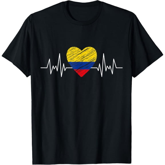 Colombia Flag With Heartbeat Pride Grunge Colombian Flag T-Shirt mens t shirt,black,women,funny,misfits,men,journey