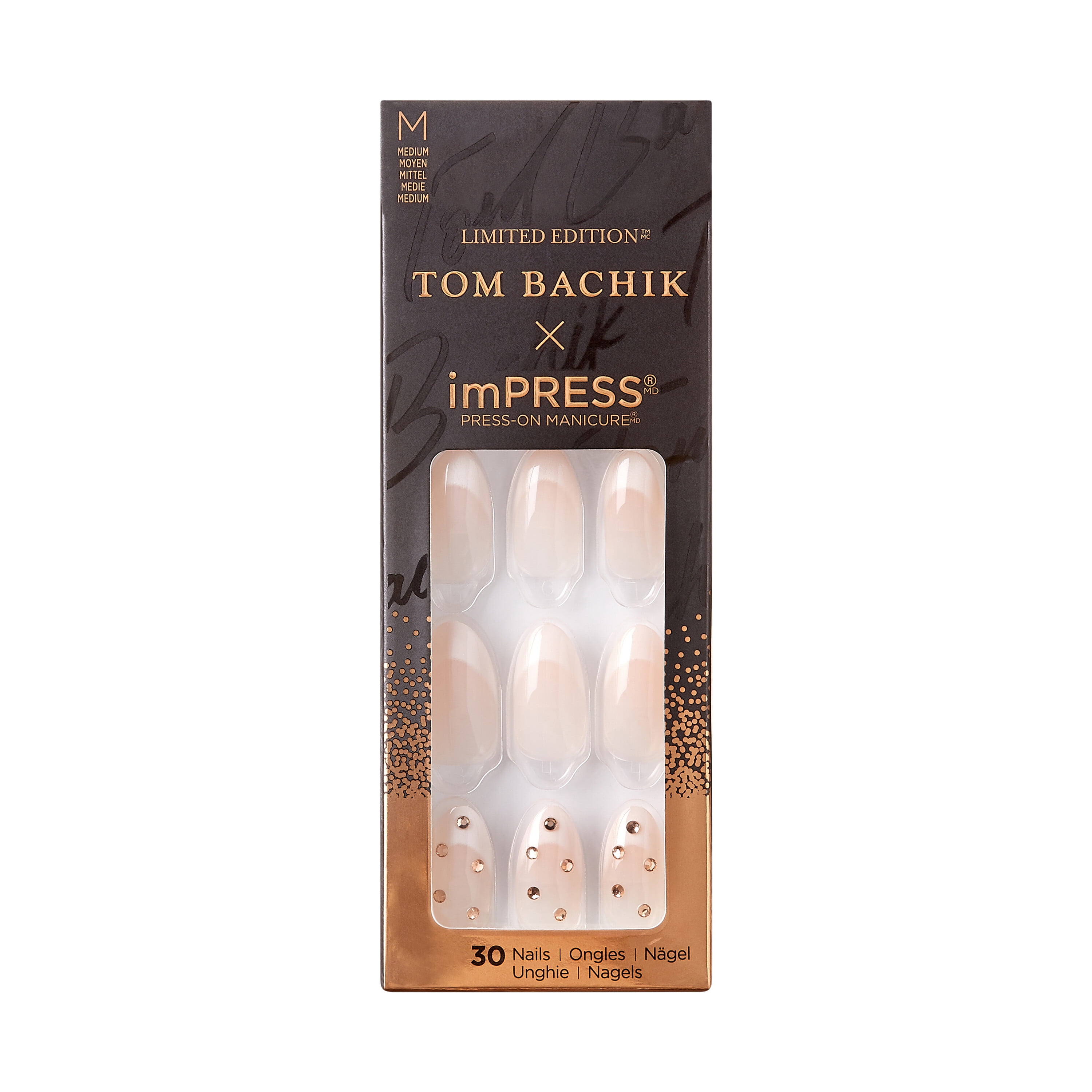 KISS USA KISS TOM BACHIK x imPRESS Medium Almond Press-On Nails, Neutral, 30 Pieces