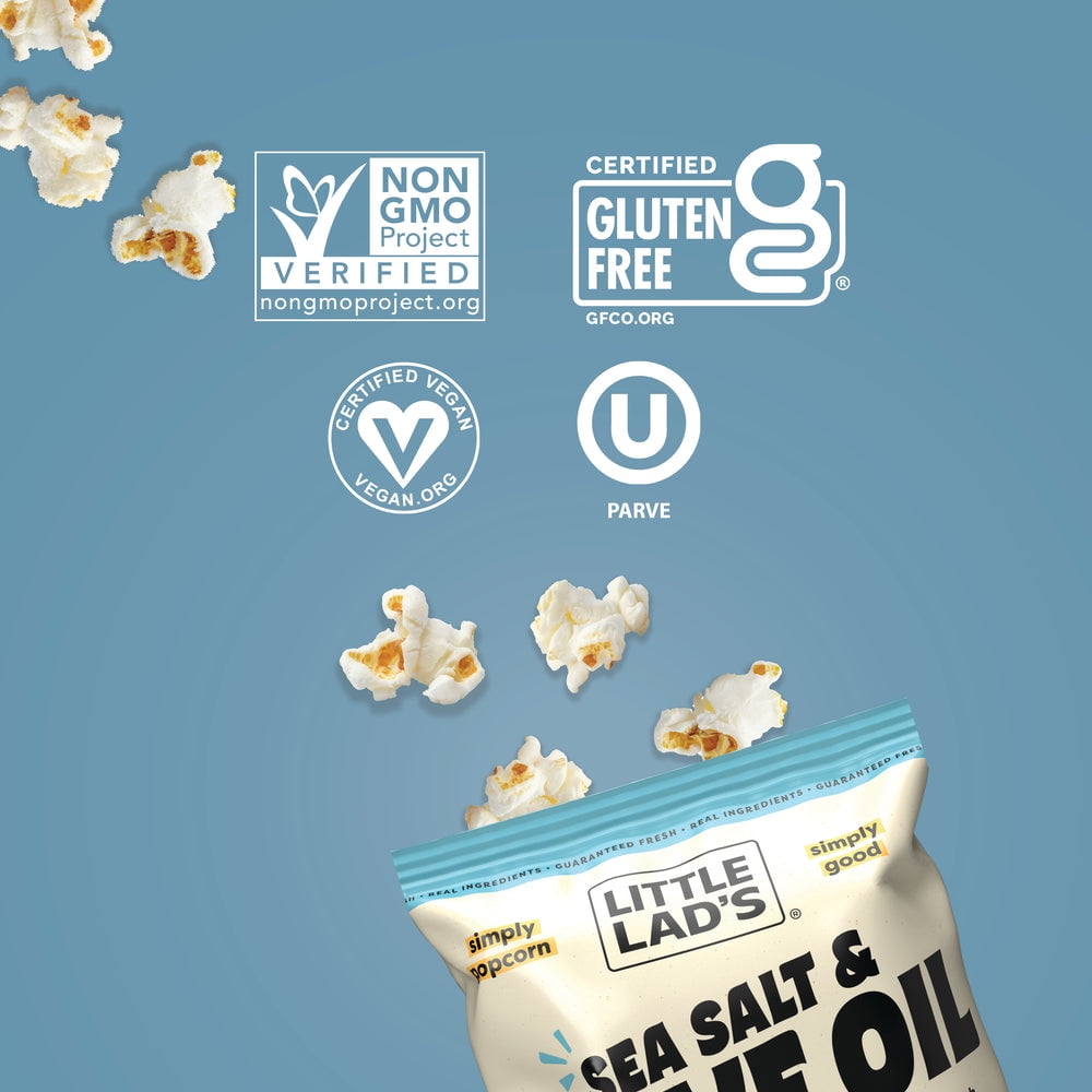 Pack of 6, Little Lads Sea Salt & Olive Oil Popcorn, 4.8 oz