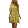 thumbnail image 2 of Women's 2026 Summer Dresses V Neck Spaghetti Strap Sundress Casual Beach Flowy Mini Dress with Pockets Yellow XL, 2 of 8