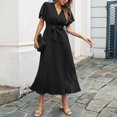 thumbnail image 6 of Women's Summer Pleated Maxi Dress Wrap V Neck Ruffle Cap Sleeves Long Flowy Chiffon Dress With Belt Young Woman Dresses Womens Work Dress Casual Wrap Dresses for Women with Sleeves Knee Length Dress, 6 of 7