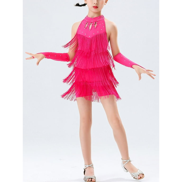 YONGHS Girls Tassel Latin Dance Fringe Dress with Gloves Salsa Tango Ballroom Dancewear Hot Pink 5-6 - Walmart.com YONGHS Girls Tassel Latin Dance Fringe Dress with Gloves Salsa Tango Ballroom Dancewear Hot Pink 5-6 - Walmart.com