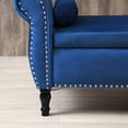 thumbnail image 4 of Velvet Bench Sofa Stool, 63" Storage Ottoman Rectangular Sofa Stool Bench with Buttons Tufted Nailhead Trimmed & Solid Wood Legs, Window Foot Storage Bench with 1 Pillow for Bedroom, Blue, 4 of 5