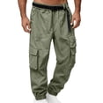 thumbnail image 2 of LODIENY Tapered Cargo Pants for Men Belted Elastic Waist Workout Joggers Lightweight Sweatpants Hiking Loose Fit Trousers with Multi Pockets Green XXXL, 2 of 6