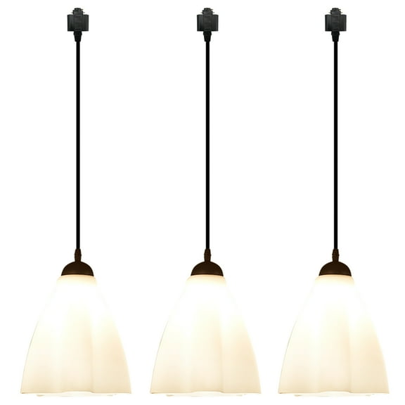 Kiven H-Type Track Lighting, 3-Light Modern Halo Track Pendant Light with Glass Shade, Track Light Pedant with 39.4" Cord for Bedroom Kitchen Island Home Lighting
