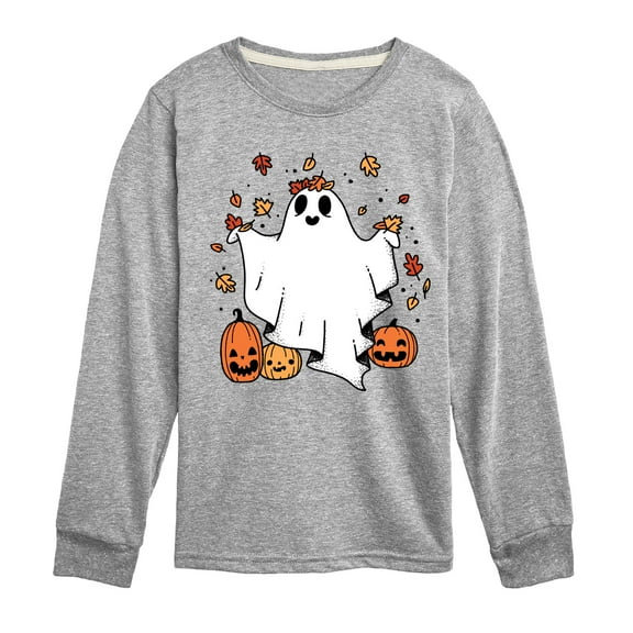 Instant Message - Fall - Ghost Play In Leaves Too - Toddler & Youth Long Sleeve Graphic T-Shirt