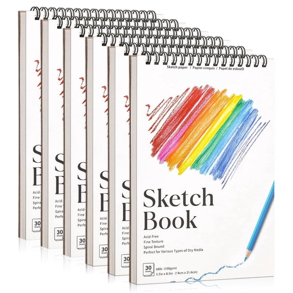 Hapric Spiral Bound Sketchbooks, 5.5 x 8.5 Inch, 6 Pack