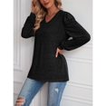 thumbnail image 3 of Camiseta básica de manga larga con escote en V y mangas abullonadas para mujer, color negro XXL, 3 of 6