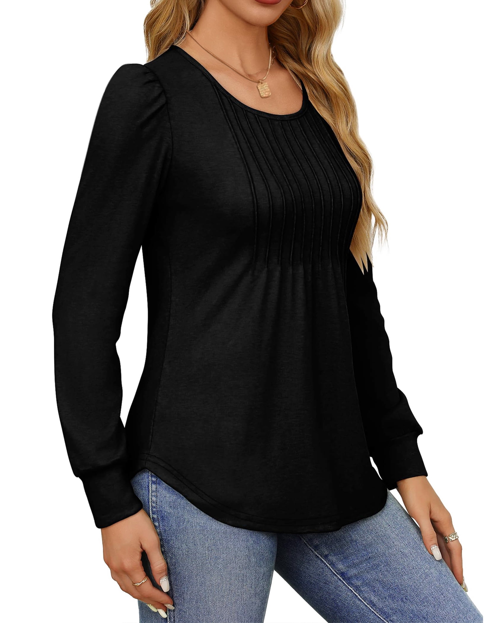 Fantaslook Pleated Blouses for Women Dressy Casual Long Sleeve Shirts Fall Tunic Tops