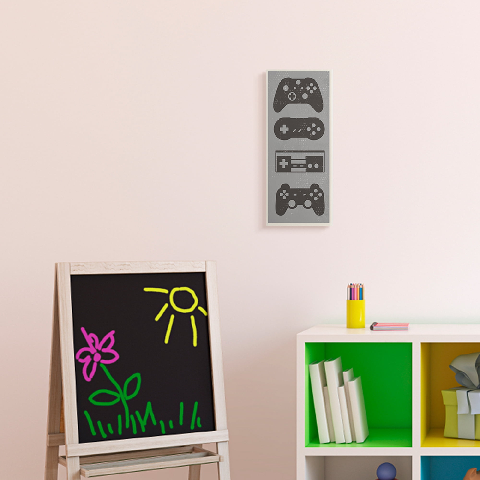 Stupell Industries Video Game Controller Shapes Distressed Vintage Grey Wall Plaque, 7 x 17, Design by Daphne Polselli