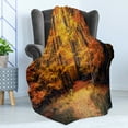thumbnail image 4 of Forest Soft Flannel Fleece Throw Blanket, Fall Photo in National Park Vivid Leaf Plant Eco Earth Theme, Cozy Plush for Indoor and Outdoor Use, 50" x 70", Orange Brown, by Ambesonne, 4 of 5