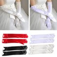 thumbnail image 2 of Kripyery 1 Pair Ladies Gloves Bride Wedding Gloves Over Elbow Length Romatic White Faux Pearl Pleated Satin Full Fingers Prom Party Gloves, 2 of 8