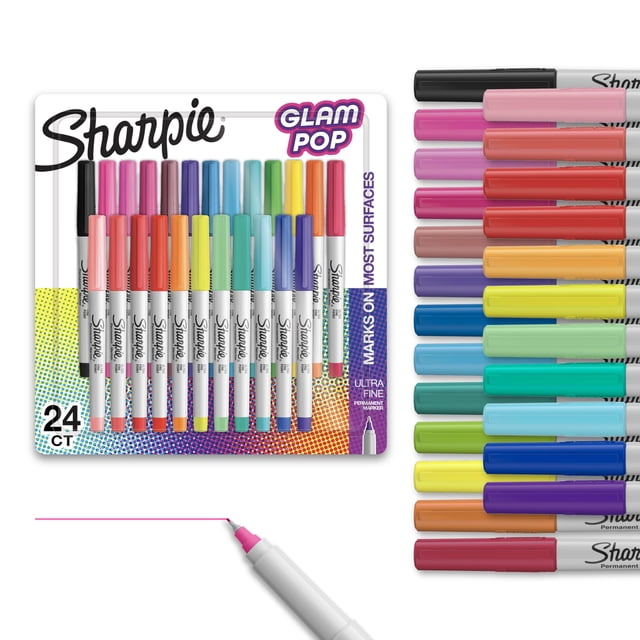 Set de rotuladores permanentes Sharpie Glam Pop, punta ultrafina, 24 colores