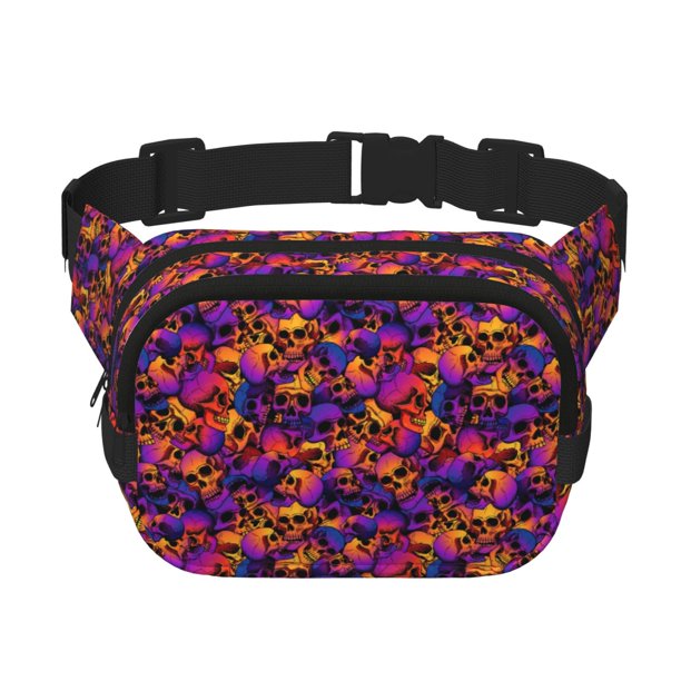 Fotbe Skull Cangurera Cuadrada con Estampado de Doble Capa, Bolsa de Cintura Ajustable Mini para Hombres y Mujeres