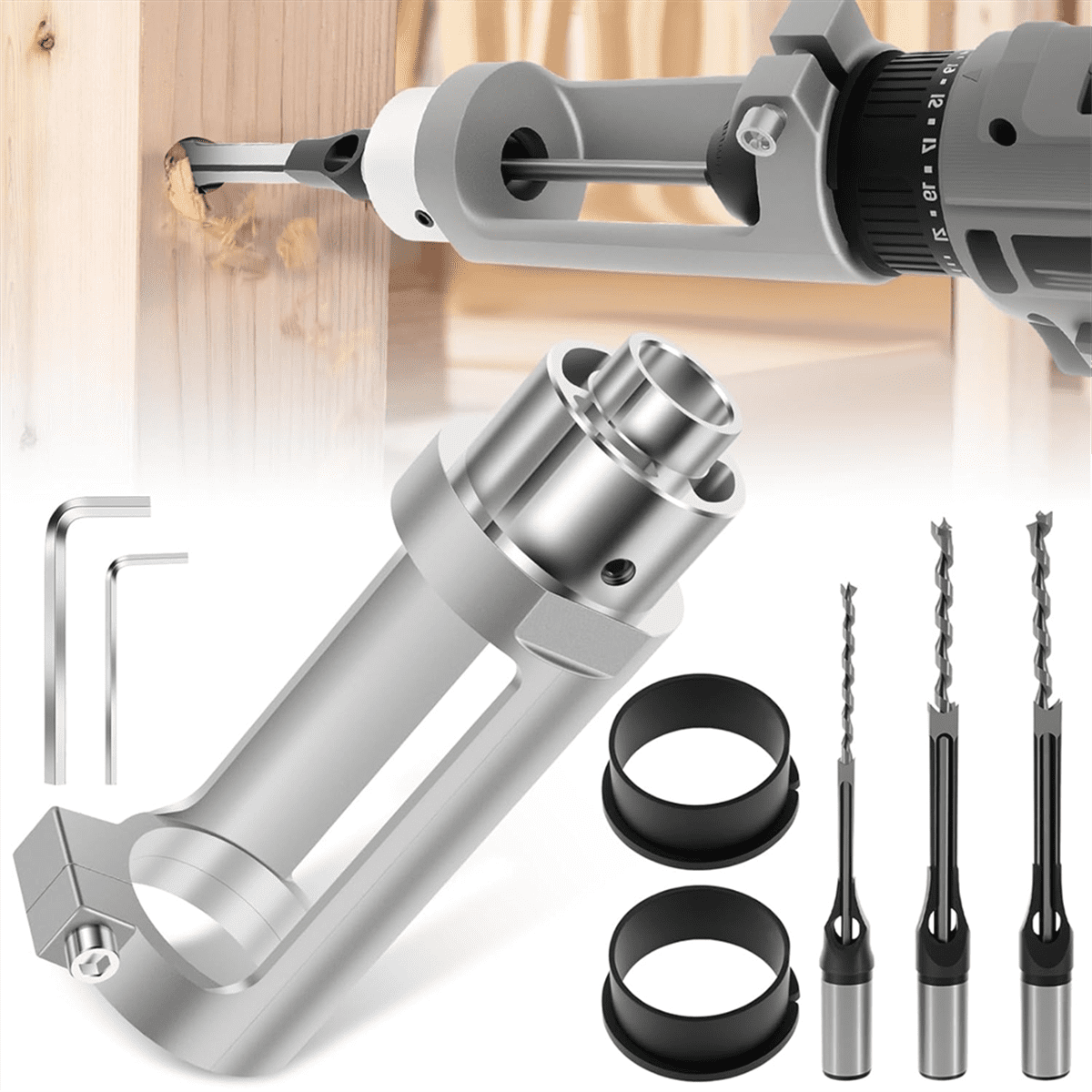 Square Hole Drill Bit Adapter with Drill Bits, Mortising Attachment,Hole Drill Fixing Holder, Power Tool for Woodworking