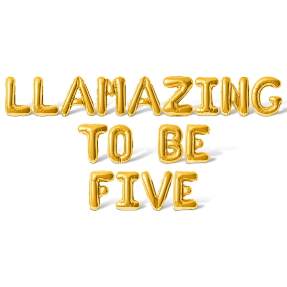 Letter Balloons - LLAMAZING TO BE FIVE 16" Inch Alphabet Letters Foil Mylar Balloon 5th Birthday Party Banner (Gold)