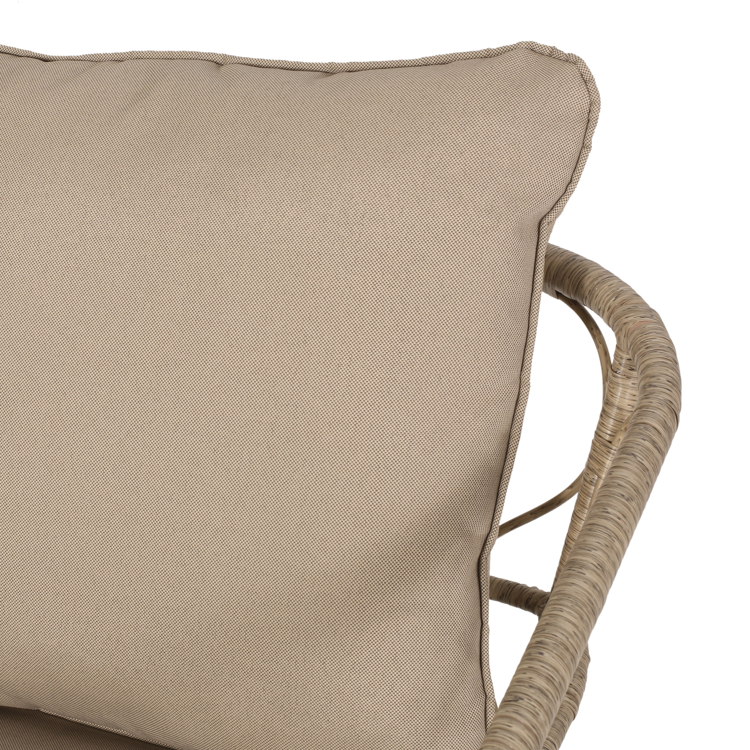 Montserrat Wicker Outdoor 3 Piece Chat Set with Cushions, Light Brown and Beige