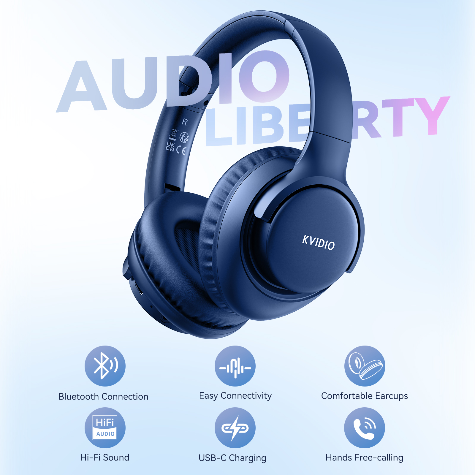 KVIDIO Wireless Over-Ear Headphones, Blue photo 3