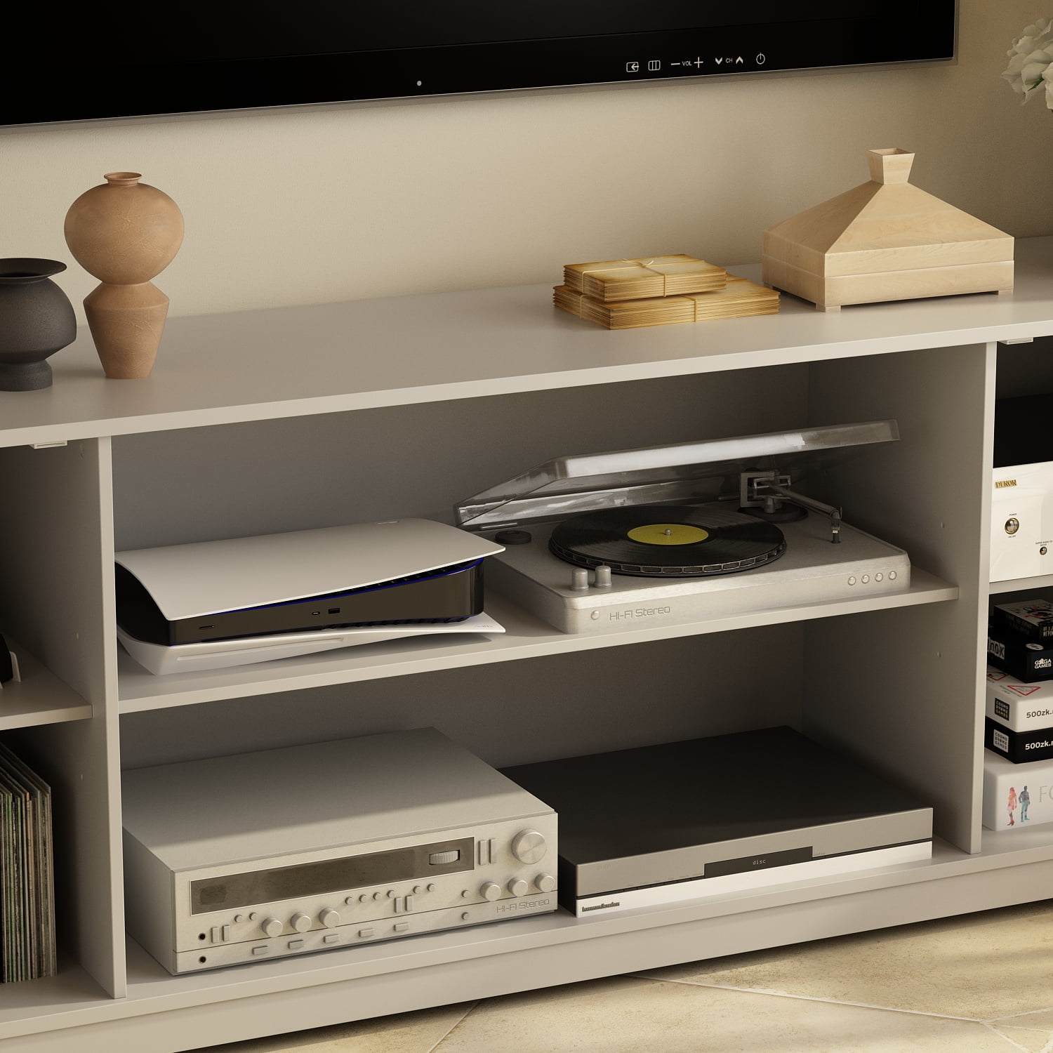 KULAGAGA Entertainment Center withHutch, Media Center with Storage and Glass Door for Living Room,Gray