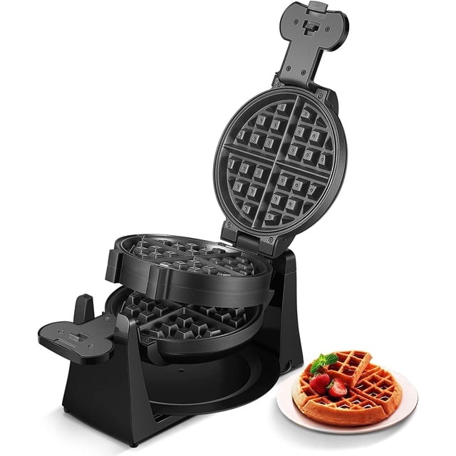 FOHERE Waffle Maker, 180° Rotating Waffle Iron with Double Waffle Plates, 8-Slice Belgian Waffle Maker with Nonstick Plates and Removable Drip Tray, Cool Touch Handle, 1400W