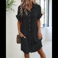 thumbnail image 4 of Vestido Túnica Holgado Informal de Verano para Mujer, de Algodón y , con Botones, Escote en V, Corta, Color Negro, Talla L, 4 of 7