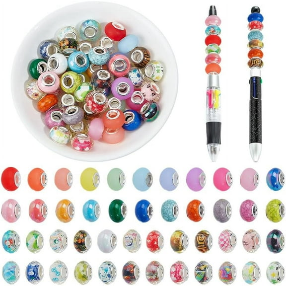 100 Pcs 5 Styles Large Hole Beads for Pens Focal Beads 13 mm European Beads for Beadable Pens Resin/Acrylic Spacer Beads for Snake Chain Bracelet Jewelry Making Colorful