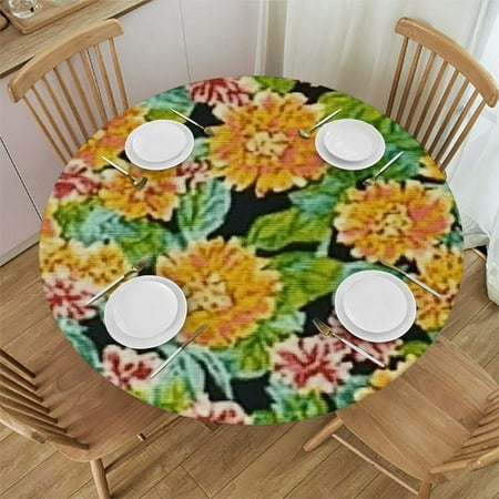 

Sheronv Flowers Round Table Cover Stain Resistant Washable for Indoor Outdoor Tablecloth Kitchen Dining Wedding Parties 100% Polyester Outdoor Fitted Waterproof Resistant Fabric 31 -35