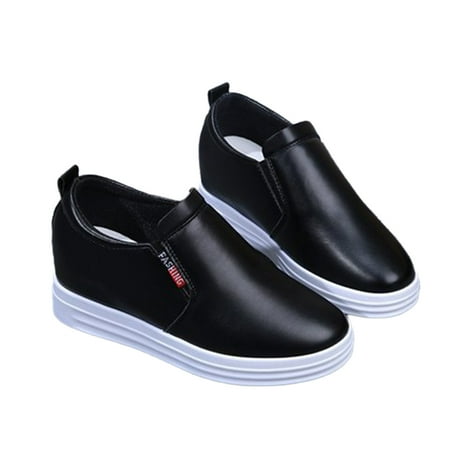 Sexlip Round Head Small Leather Shoes for Women  Flat Heel  Thick-Soled  Water-Resistant Casual Single Shoes Black 38