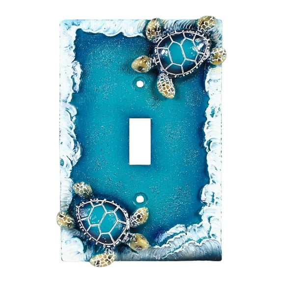 Nautical Single Toggle Switch Cover (1 Gang) with Sea Turtle and Ocean Waves Design, Beach Theme Decorative Light Switch Plate and Coastal Home Décor