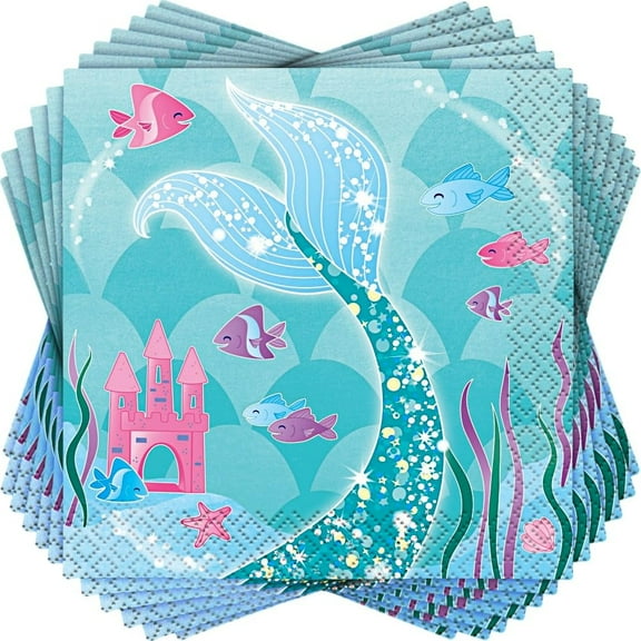 Mermaid Paper Beverage Napkins, 5", 16 Count
