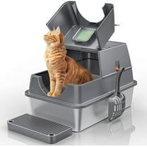PetWhole Extra Large Stainless Steel Enclosed Cat Litter Box with Pedal, Scoop, Stickers, and Carbon Bag, Gray