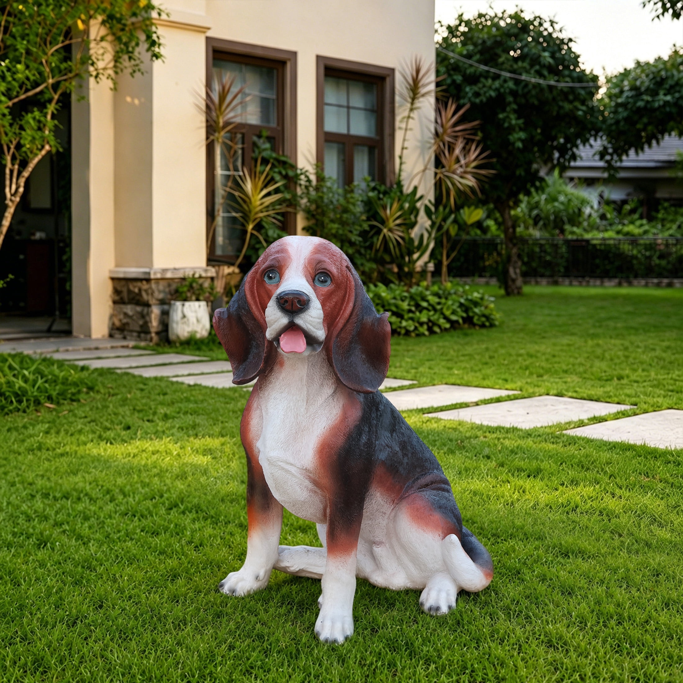 Noble House Lifelike Sitting Beagle Dog Statue, Realistic Resin Animal Figurine for Outdoor Garden Decor, Multicolor