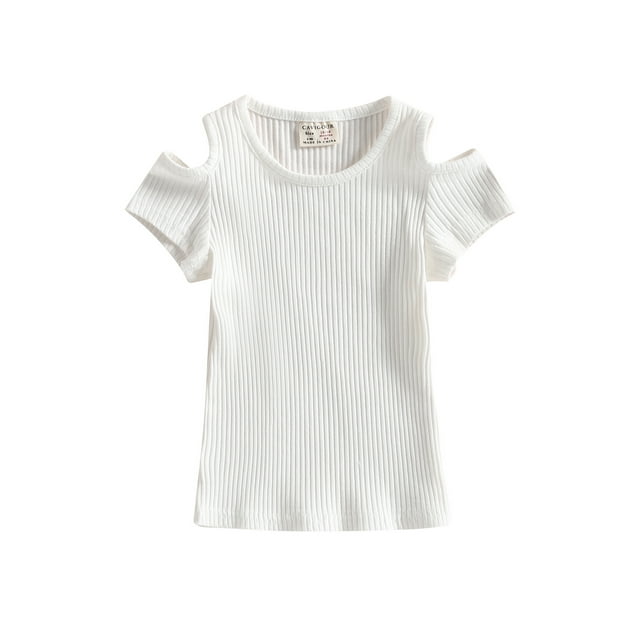 xiaxaixu Chemises pour Enfants, Manches Courtes Col Rond Tricot Fête de Rue Décontracté Découpe Printemps Été Hauts pour Filles