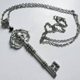 thumbnail image 4 of Skeleton Key Necklace Gothic Victorian Pendant with Silver Chain Razorwire and Rose Accents, 4 of 7