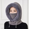 thumbnail image 1 of Sudadera con capucha de moda de invierno para mujer, gorro cálido de viaje, protección para las orejas, cuello de felpa integrado, gorro Baotou a prueba de frío y viento, 1 of 6