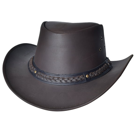 Large Hilason Premium Cowhide Leather Cowboy Hat Chocolate Brown