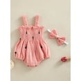 thumbnail image 4 of Wassery Infant  Baby Girls Outfit Sleeveless Sling  Romper Fruit Print Bodysuit  Summer One Piece Clothes with Headband 0-18M, 4 of 9