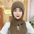 thumbnail image 2 of ievspot Women Winter Hat with Scarf Thick Cycling Headwear Solid Color Elastic Full Protection Outdoor Travel Cold Weather Skiing Cap, 2 of 7