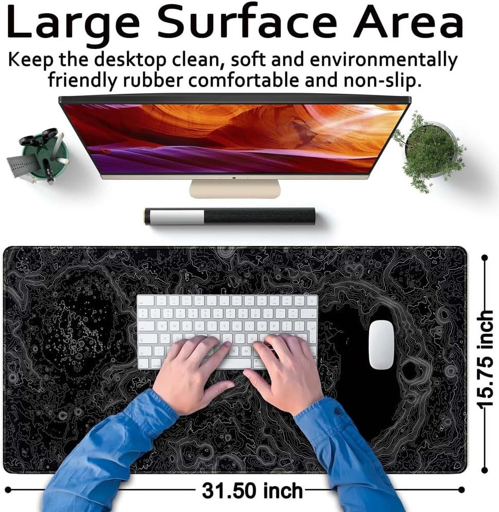 Dimensional Black Topographic Desk Mat Gaming Desk Pad Large Gaming Mouse Pad Desk Accessories Desk Mat Extended Mousepad 31.5 x 15.7 in, with Anti-Slip Stitched Edges Long Computer Keyboard Mouse Ma
