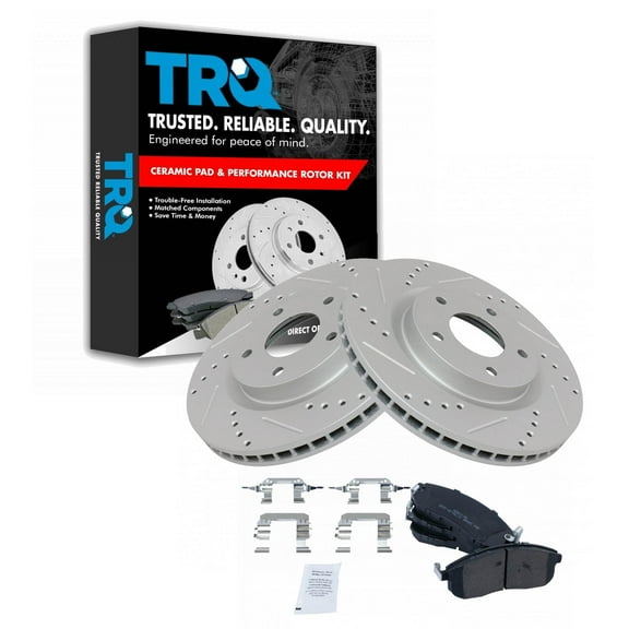 TRQ Front Performance Brake Pad & Rotor Kit Brake Pads Brake Rotors Set Semi-Metallic Premium G-Coated Fits Select 2007-2012 Nissan Sentra