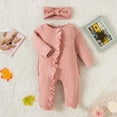 thumbnail image 2 of URMAGIC Newborn Baby Girls Waffle Long Sleeve Zip Jumpsuit Romper Match Headband, 2 of 7
