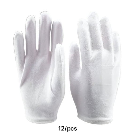 TELOLY 12 Pairs/Lot White 100% Cotton Ceremonial Gloves for Male Female Serving / Waiters/Drivers/Jewelry Gloves,White Gloves,White Cotton Gloves
